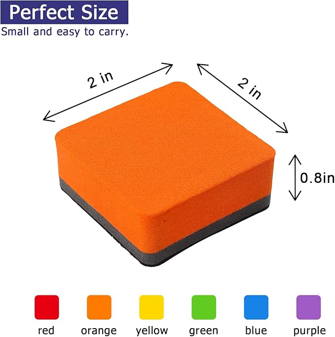 Tamaki 12 Pack Magnetic Whiteboard Eraser, Dry Eraser Board Erasers, Dry Erasers for White Board, Whiteboard Erasers for Kids Classroom, 6 Colors, Square, 2 x 2 x 0.8 Inch