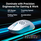 DIERYA M1 Wireless Gaming Mouse, 24000DPI, 180Hrs Battery, 16.8M RGB, 6 Programmable Buttons, Lightweight, Tri-Mode (2.4G/BT5.2/USB-C) for PC/Mac/Laptop - White