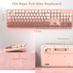 Colorful Wireless Keyboard and Mouse Combo, COVEVA 2.4GHz Wireless Retro Cute Round Keycaps Keyboard, 104 Keys Full-Sized Keyboard Mouse Set with Switch Button for PC Laptop Desktop (Rose Gradient)