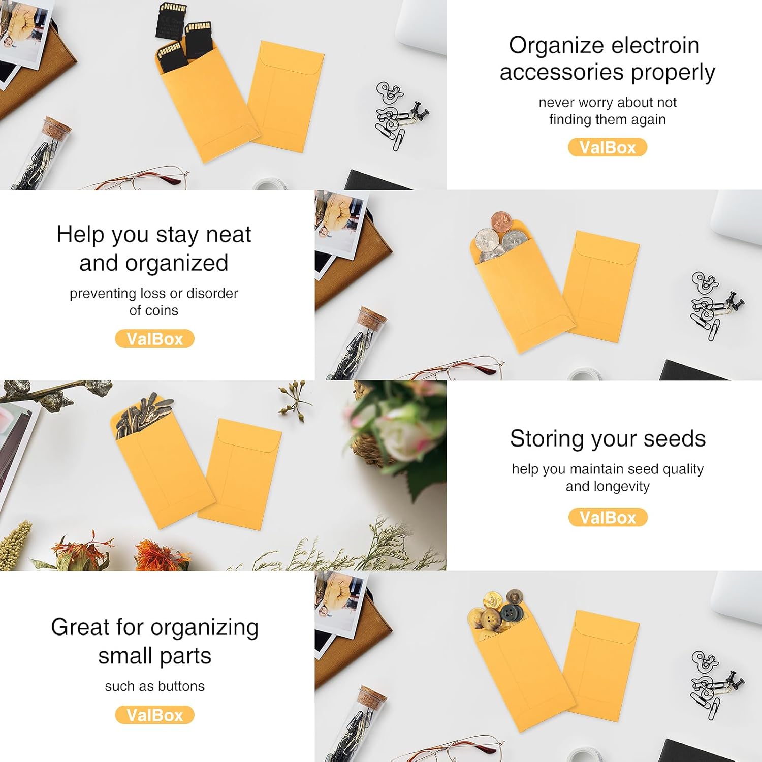 ValBox Coin Envelopes Small Parts Envelope with Gummed Flap for Home, Garden or Office Use, Kraft Seed Envelopes 500 per Box (Brown, 1 (2.25x3.5 Inches))