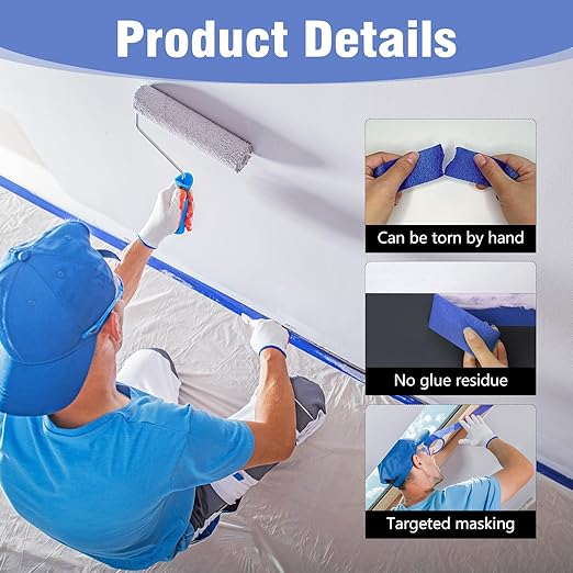 2 Roll Painters Tape 1.89In × 55Yard Blue Painters Tape Bulk Multi-Surface Blue Masking Tape for Wall Painting Edge Treatment DIY Crafts