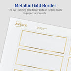 Avery Printable Place Cards with Sure Feed Technology, 1-7/16" x 3-3/4", White with Gold Border, 150 Blank Tent Cards for Laser or Inkjet Printers (35701)