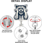 Cute Raccoon Retractable Reel Badge ID Card Clip Acrylic Badge Holder with 360°Rotation Rotundity Metal Alligator Clip Designs Nursing Name Tag for Nurse Doctor Office Worker Accessories