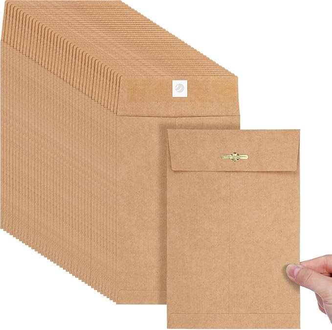 Teling 50 Pcs Manilla Envelopes Clasp Kraft Catalog with Closure for Storing Mailing 28 lb Kraft Envelope Paper for Office Document School Business Home(Brown,5 * 7.5)