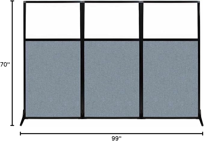 Versare Workstation Partition | Portable Wall Divider | Modern Office Cubicle | Free Standing Privacy Screen | Flexible Work Space | 99" x 70" W/Window, Powder Blue Fabric Panels