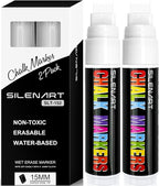 SILENART White Chalk Markers - 15mm Jumbo Tip Car Marker - Wide Thick Window Chalk Pen for Chalkboard, Window, Glass, Mirror, Blackboard