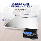 Charmline 660lbs x 0.2oz High Accuracy Digital Postal Scale, Shipping Scale with 21x17 Large Stainless Steel Platform, Heavy Duty Scale for Packages/Dog/Postage/Luggage, Battery & AC Adapter Powered
