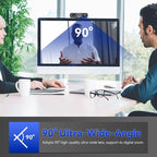 ROCWARE RC08 2K Webcam with Speaker, Webcam for PC, HD Web Cam with Noise Reduction Mic/Harman Speaker/4X Eptz/Privacy Cover/0.2S Auto-Focus/Low Illumination, Computer Camera for Zoom/Teams/Meeting