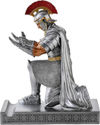 Roman Praetorian Prefect Warrior Knight Pen Holder Desk Ornament Resin Praetorian Guard Mobile Phone Stand Desk Accessories and Organizer For Office with a Letter Opener (Silver)