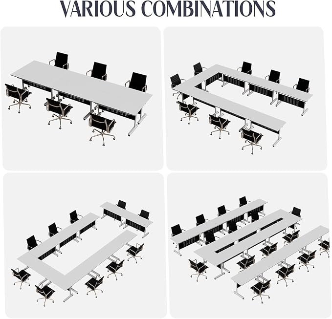 10Pack Conference Room Table, Folding Conference Table for Office Classroom, Mobile Training Tables with Casters Silent Wheels, Large Rectangular Convertible Modular Seminar Tables (L70.9in)