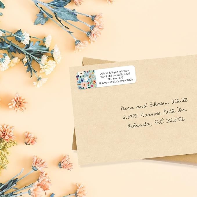Multi-Floral Print Rolled Address Labels / 250 Personalized Return Address Labels/Designer Address Stickers in Elegant Plastic Dispenser