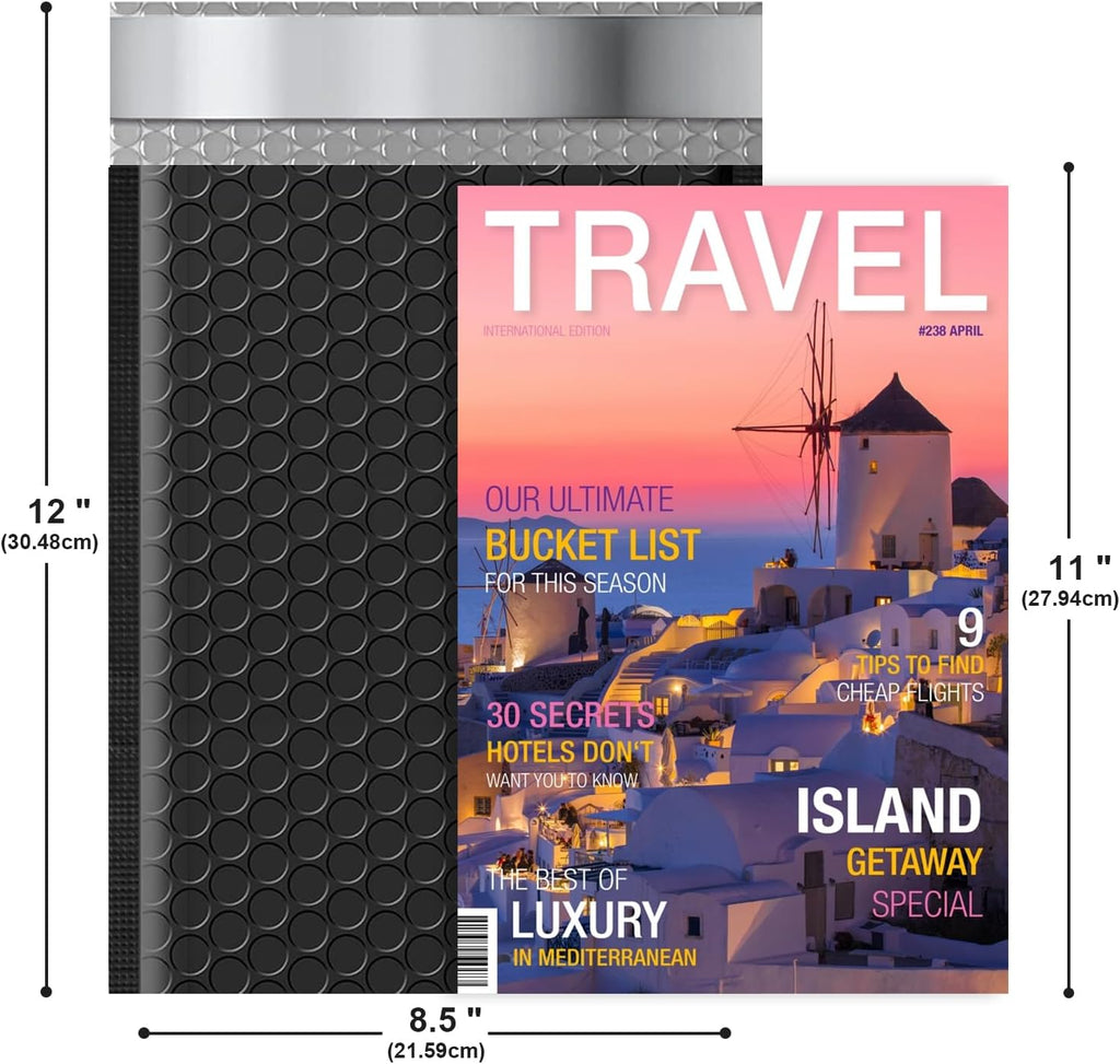 Poly Bubble Mailers 8.5x12 Inch, 25 Pack Padded Envelopes for Shipping, Package Envelopes with Self Seal Adhesive, Waterproof Padded Mailers (Black, Bulk #2)