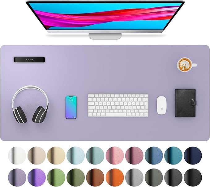 Aothia Leather Desk Pad Protector, Mouse Pad, Office Desk Mat, Non-Slip PU Leather Desk Blotter, Laptop Desk Pad, Waterproof Desk Writing Pad for Office and Home (23.6" x 13.7", Lavender)