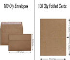 100 Qty 5.25 x 7.25 inches Printable A7 Invitation Envelopes & 100 Qty Folded Cards, Self Seal 120GSM Brown Kraft Paper Envelopes for Invitations, Papers, Photos, Documents, Wedding
