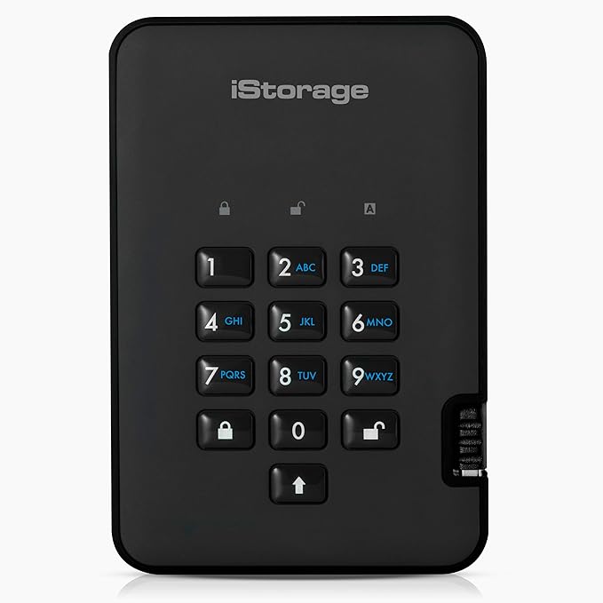 iStorage diskAshur2 HDD 4 TB | Secure Portable Hard Drive | Password Protected | Dust/Water-Resistant | Hardware Encryption