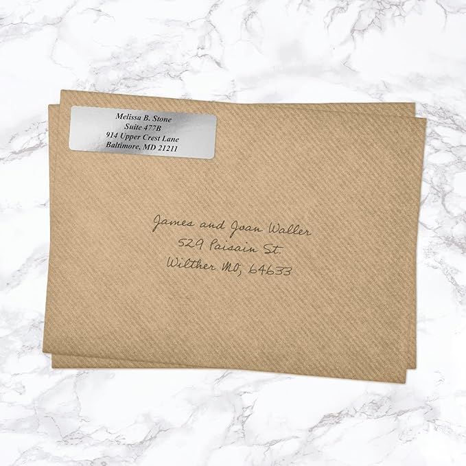 Silver Foil Personalized Return Address Labels with Elegant Dispenser - Roll of 250 Custom Stickers