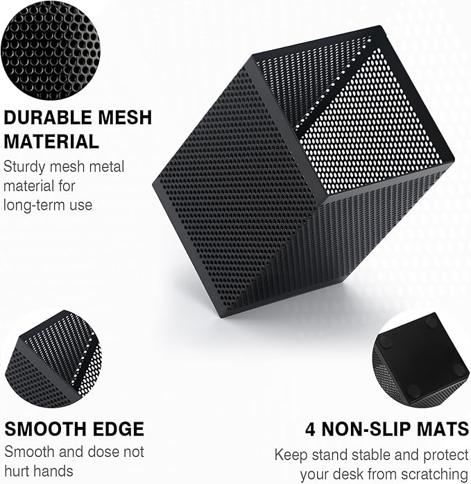 Comix Mesh Pen Holder Desk, Wire Pencil Holder with Foam Pad and Non-Slip Bottom Office Supplies Desk Organizer for Home Office School, 10 Packs