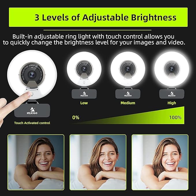 NexiGo N960E 1080P 60FPS Webcam with Light, Software Included, Fast AutoFocus, Built-in Privacy Cover, USB Web Camera, Dual Stereo Microphone, for Zoom Meeting Skype Teams Twitch (Renewed)