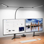 LED Desk Lamp with Clamp, 24W Ultra Architect Desk Lamp for Home Office, Stepless Dimming & Adjustable Gooseneck, Eye-Caring Light with USB Adapter for Reading, Study, Multi-Screen Setup (Black)