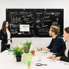 Large Black Glass Dry Erase Board, 96 x 48 Inches Magnetic Glass whiteboard,8' x 4' Frameless Blackboard for Office, Home, School