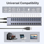 Powered USB 3.1 Hub, ACASIS 16 Ports USB 3.1 Hub with 10Gbps Data Speed，Aluminum Housing, USB Hub Powered with 96W Power Adapter, USB Hub for PC/Laptop, Computer, Flash Drive, Printer, Camera