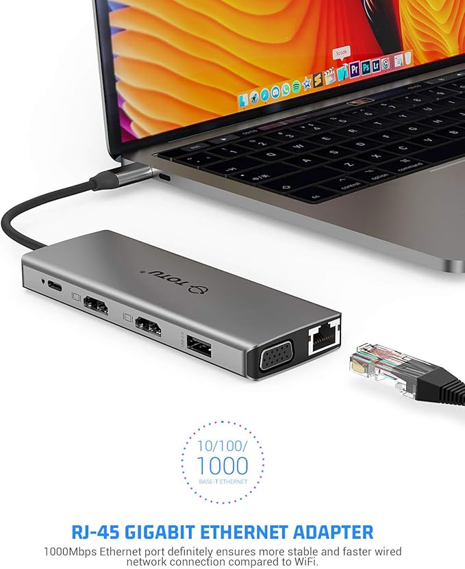TOTU 13-in-1 USB-C Hub with Ethernet, 4K HDMI, VGA, PD, SD/TF Cards Reader, Mic/Audio Docking Station for MacBook Pro Air XPS and Other USB-C Laptops