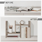 Jerry & Maggie Desktop Organizer Office Storage Rack Adjustable Wood Display Shelf Free Style Double H, Multi-Functional Mini Bookshelf for Desk Natural Stand (Gray Oak)