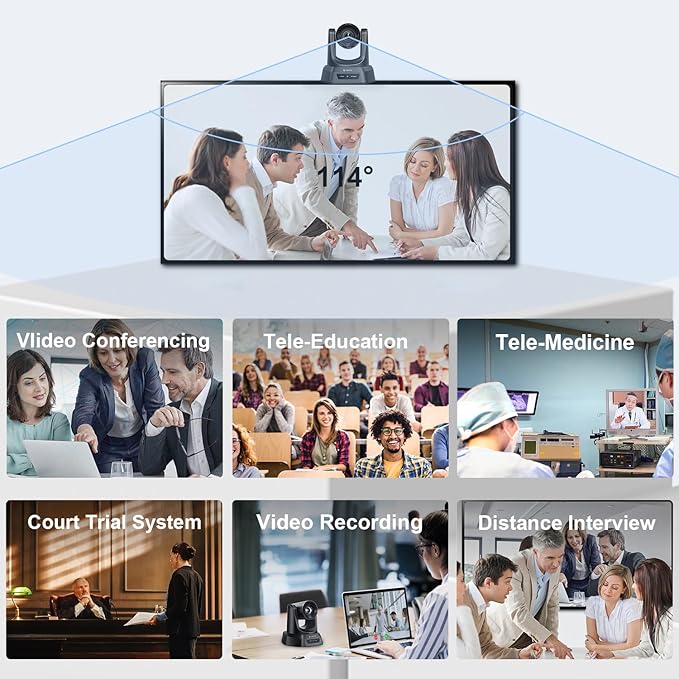 3X Optical Zoom PTZ Camera HDMI USB 3.0 1080P 60fps 114-Degree Wide-Angle for Video Conference Business Meeting Live Streaming Online Learn with Zoom YouTube Teams OBS and More