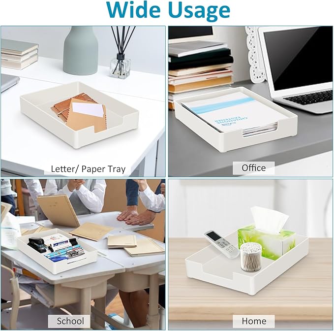Letter Tray/Paper Tray Organizer for Desk/Stackable Letter Tray Paper Holder File Organizer for Office Supplies School Home Desk Accessories (White) 2Pcs