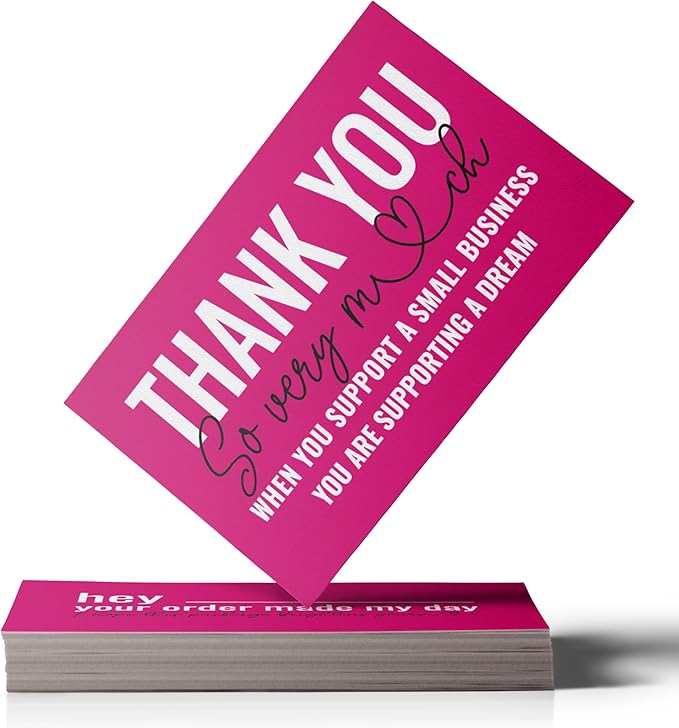 ITZAMNA Thank you for supporting small business cards Customer appreciation note cards Pink Script with Heart Pack of 100 HOTPINK