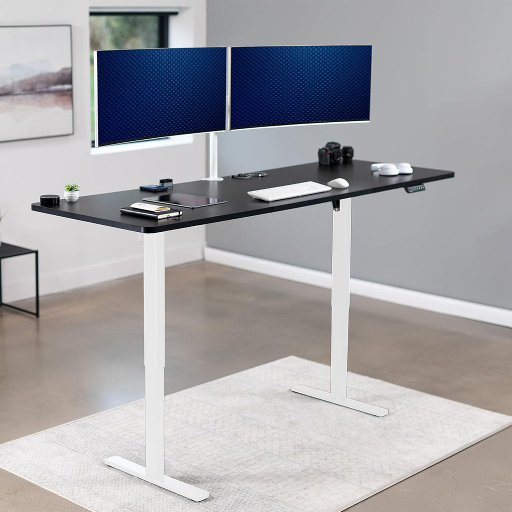 VIVO Large Electric 83 x 30 in Standing Desk, Memory Height Adjustment, 1B Series, Black Top White Frame, DESK-KIT-1W8B