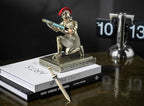 Roman Praetorian Warrior Knight Pen Holder Desk Ornament Resin Pencil Holder Desk Accessories and Organizer for Office with a Letter Opener (Bronze)