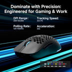 DIERYA M1 Wireless Gaming Mouse, 24000DPI, 180Hrs Battery, 16.8M RGB, 6 Programmable Buttons, Lightweight, Tri-Mode (2.4G/BT5.2/USB-C) for PC/Mac/Laptop - Black