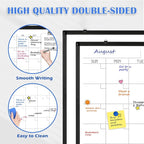 WALGLASS Dry Erase Calendar Whiteboard, 48" x 36" Monthly Large Dry Erase Calendar for Wall, Double-Sided Hanging White Board with Black Aluminum Frame for Home, School, Office, Kitchen