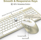 Wireless Keyboard and Mouse, USB Type C Rechargeable Slim Silent Keyboard Mouse, Compact Full-Size Keyboard with Number Pad and Cover for Windows, macOS, PC/Computer/Laptop - Gold