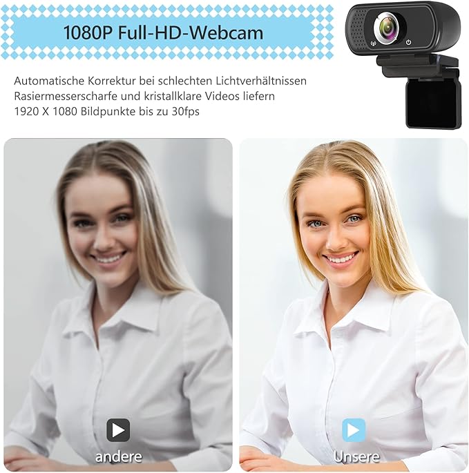 ToLuLu 1080P Webcam with Microphone, HD Webcam Web Camera with Tripod Stand, Widescreen USB Computer Camera, Streaming Mic Web cam for Online Calling/Conferencing,Facetime/YouTube Desktop Laptop PC