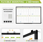 36" x 24" Magnetic Dry Erase Calendar Whiteboard, 4 Month Calendar White Board Planner, Black Aluminum Frame Wall Mounted Board for Office Home and School