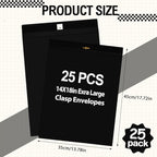 25 Pcs Clasp Envelope 14 x 18 Inch Large Manilla Envelopes with Clasp Closure for Mailing Thick Documents Home, Business, Legal or School Office Storing(Black)