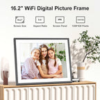 Large 32GB Digital Picture Frame Electronic Calendar - 16.2 Inch Wall Mountable Wi-Fi Picture Frame, Auto-Rotate, Motion Sensor, Share Photos Video via App Email, Free Cloud Storage, Gift for Him