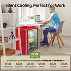 3.4 Cu.Ft Retro Small Beverage Refrigerator Cooler with Double Tempered Glass Door, 120 Can Wine Drink Beer Mini Fridge for Office Bedroom Bar with 7 Temperatures, Adjustable Shelves, Red