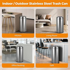 BEAMNOVA 16.5 Gallon Trash Can Open Top Outdoor Indoor Commercial Stainless Steel Industrial Waste Basket Container, Gray Large Garbage Enclosure with Lid