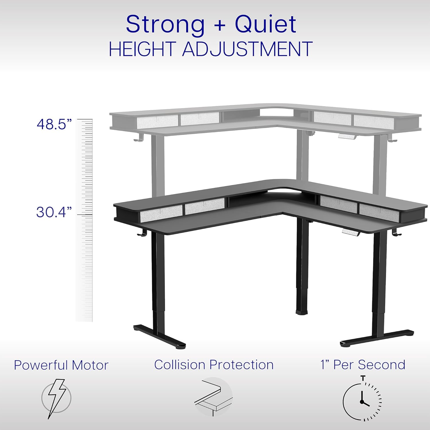 VIVO Electric Mobile Corner 75 x 63 inch 2 Tier Stand Up L-Shaped Desk, Height Adjustable, Memory Controller, Storage Drawers, Black Top Black Frame, DESK-E3CVB-75
