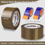 20 Rolls Brown Packing Tape with Dispenser, 1.88" X 120 yd Shipping Tape Bulk, Total 2400 yards, 2.6 mil, 3" Core, Tan Packing Tape Refills, Carton Sealing Tape for Moving Boxes, Package, Mailing