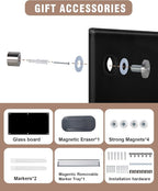 Magnetic Glass Whiteboard，72"x48" Wall Mounted Frameless Dry Erase Board for Office, Home & School Black