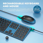 Wireless Keyboard and Mouse, Vssoplor 2.4GHz Rechargeable Quiet Full-Size Keyboard and Mouse Combo with Nano USB Receiver for Windows, Laptop, PC, Notebook-Black and Blue