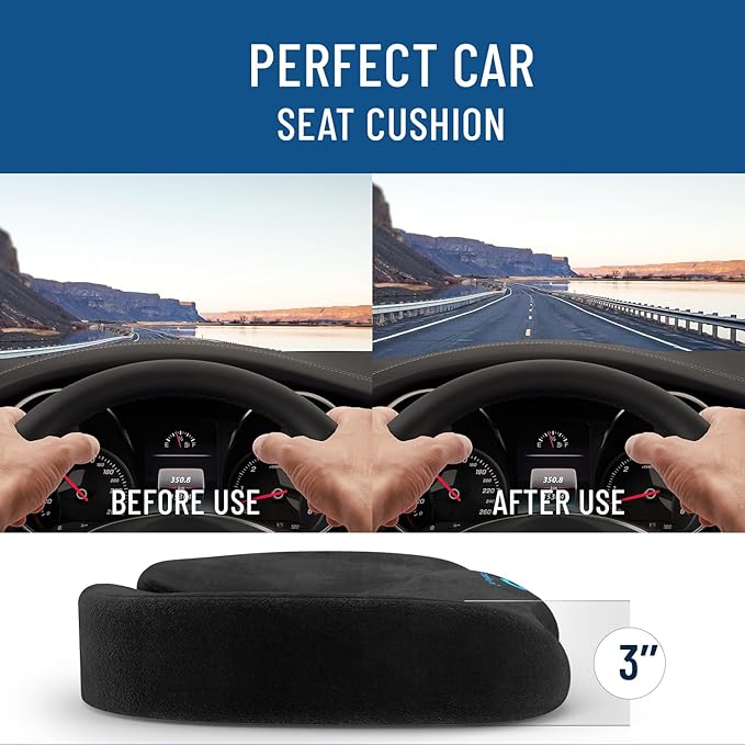 Everlasting Comfort Doctor Recommended Memory Foam Seat Cushion for Office Chairs & Car Seat - Ergonomic Office Desk Accessories for Tailbone Pain Relief, Sciatica & Back Support
