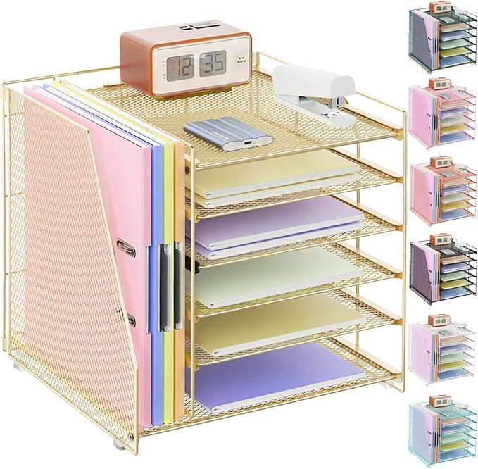 gianotter Desk Organizers and Accessories, 6-Tier Paper Organizer with Magazine rack, File Organizer for Desk, Office Accessories & Workspace (Gold)