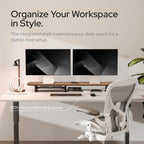 KIVY Dual Monitor Riser with Integrated Metal Shelf - Wooden desk shelf for top of desk - Wood monitor stand for desk 2 monitors / tv - Dual monitor stand riser for desk - Large walnut monitor stand