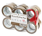 BOMEI PACK Brown Packing Tape Refills, Heavy Duty 12Rolls with 1 Dispenser for Packaging, Shipping and Moving, 2.4Mil 1.88 Inch x 60 Yard
