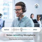 Trucker Bluetooth Headset with Dongle, Wireless Headsets with Noise Cancelling Microphone, 50+Hrs HD Talktime Bluetooth Headphones with Detachable Earpad/Single+Dual Mode for Office/Driving